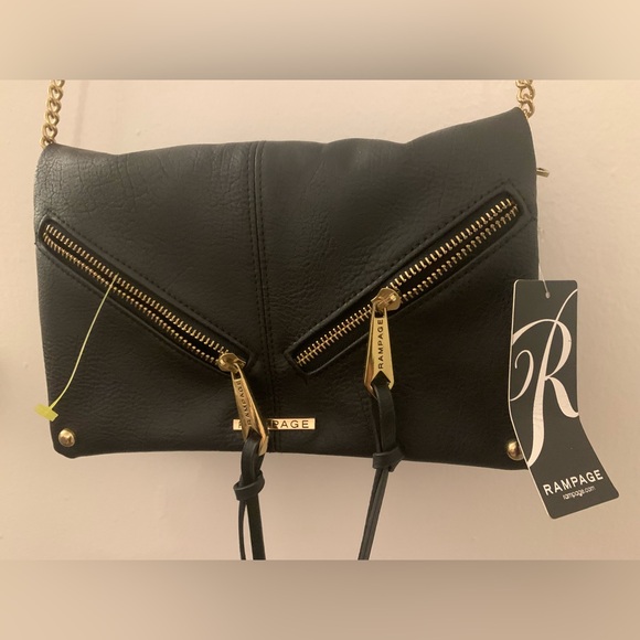 Brand New with tags Rampage Black Crossbody Bag with Gold Accents - Picture 2 of 10